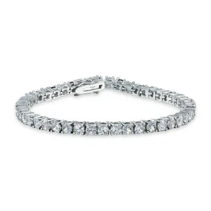 4mm Round Simulated Gemstone Tennis Bracelet 14K White Gold Plated Silver 7" - Picture 1 of 2