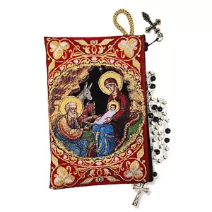 La Natividad, estuche bolsa de rosario, rojo/dorado - Imagen 1 de 2