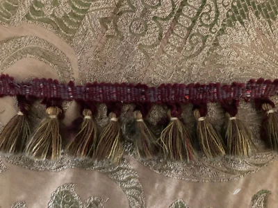 Borla antigua francesa vintage roja y verde flecos 2" de ancho 50"" de largo Foto 1 de 4