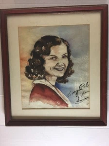 Retrato de mujer acuarelas años 50 enmarcado en madera con vidrio talla 15x13 - Imagen 1 de 10