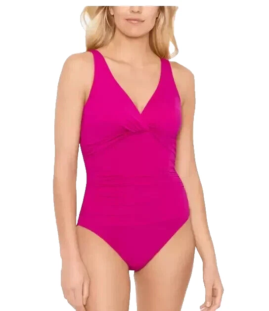 Lauren Ralph Lauren Women's Plumeria V-Neck Twisted One Piece Swimsuit Size 14