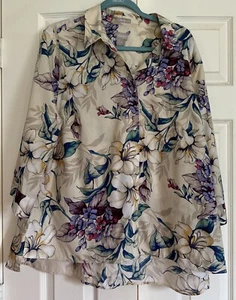 Chicos Cotton Floral High-Low Shirt No-iron Size 4 Cottage Core - Picture 1 of 6