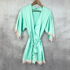 Victorias Secret Womens Robe Size XSmall Mint Green Pink Short Lace Whimsy Bride - Picture 1 of 9
