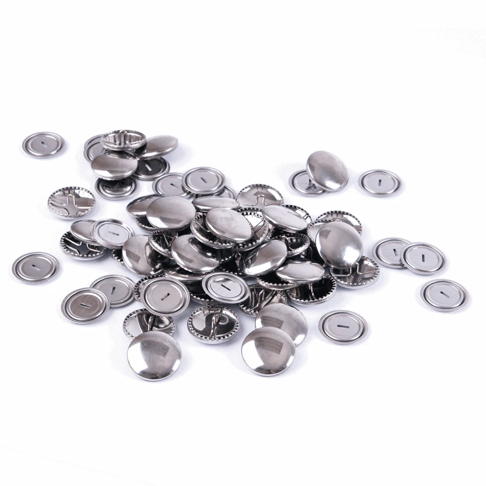 Hemline Self Cover Buttons: Metal: 11 mm, 15 mm, 19 mm, 22 mm, 29mm, 38 mm x 5-1 - Image 1 of 1