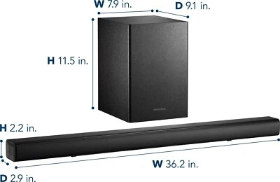 Insignia- 2.1-Channel Soundbar with Wireless Subwoofer,  Black ~ Brand New - Image 1 of 4