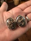 VTG Taxco Mexico Sterling Silver Turritella agate Clip Earrings Dome 26gr