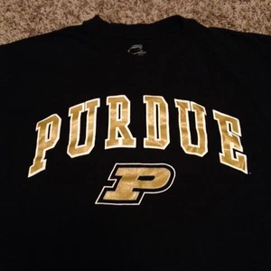Purdue Boilermakers Men's Large Black Short Sleeve Tee Shirt w/ Gold Lettering - Picture 1 of 2