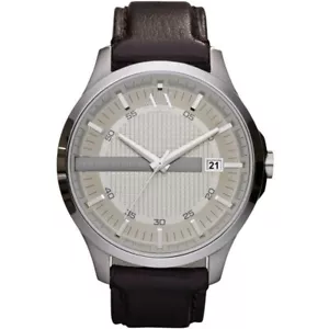 EMPORIO ARMANI EXCHANGE HAMPTON AX2100 SILVER/BEIGE/LEATHER MENS WATCH - Picture 1 of 5