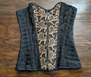 Top Corsé de Encaje Brocado Negro y Dorado Spirit M Gótico Steampunk Renacimiento Medieva - Imagen 1 de 9