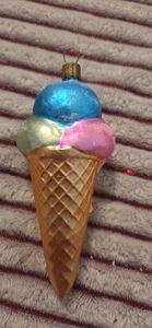 BUNT Vintage TSCHECHIEN Figurale mundgeblasene Glas Eistüte Ornament - Bild 1 von 2