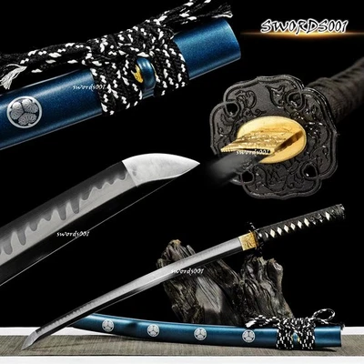 Espada Wakizashi japonesa de acero templado T10 de arcilla pulida a mano vaina azul Foto 1 de 4
