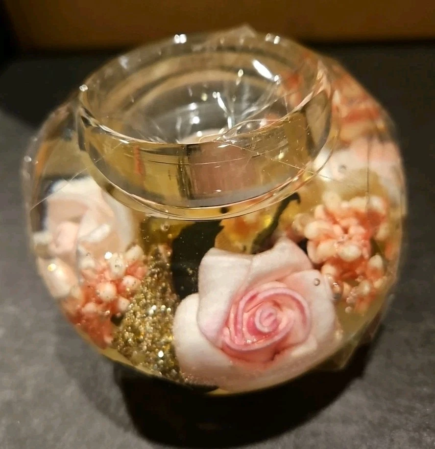 Dreamlight Teelichthalter Aus Glas Mit Rosen Und Herzen – Durchmesser 13 Cm, Inkl. Teelicht, Für Dekoration Und Events