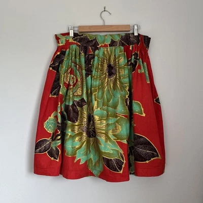 Женская большая африканская красная черная золотистая зеленая трапециевидная юбка длиной до колена ручной работы - Изображение 1 из 4