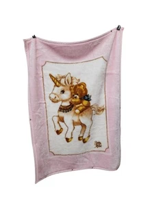 Baby Mink pink Unicorn Bear Child Blanket Wrap Sleep Sack Snaps Zipper Vintage - Picture 1 of 11