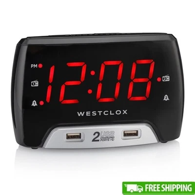 Radio despertador FM digital eléctrico con puertos de carga USB dobles batería de respaldo Foto 1 de 4