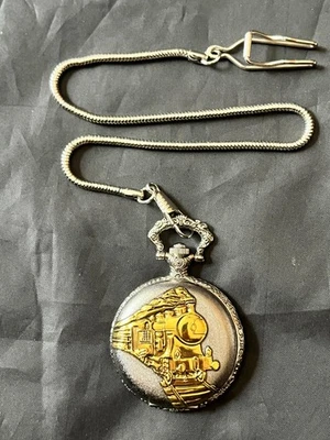 Reloj Bolsillo Geneva Cuarzo Dos Tonos Color Tren Locomotora Cadena de Tiempo ¡NUEVO! Foto 1 de 4