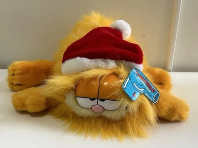 Garfield Navidad Seca Soplada - Peluche Vintage con Etiquetas, Dakin, Sombrero de Papá Noel Pelo Largo Foto 1 de 4