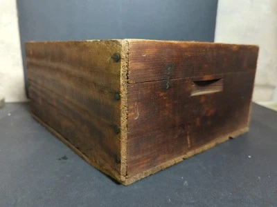 Antique Wood Box Primitive Pine Rusty Nails Farmhouse Country 12.5x10.75x5.5" - Image 1 of 4