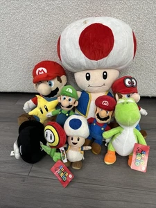 Lot of 10 Various Size Super Mario Stuffed Plush Mario Luigi Toad Yoshi Some NWT - Picture 1 of 10