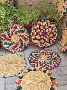 Vintage Handmade Woven Straw Trayes Made of Wheat Straw Palestinian Heritage - Picture 1 of 8