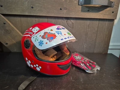 Kids Full Face Red Cartoon Helmet Bike Scooter ATV Motorcycle DOT Certifi *read* - Image 1 of 4