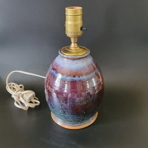 VINTAGE STUDIO ART POTTERY GLAZED HAND CRAFTED BLUES & BROWNS TABLE LAMP 10 1/2" - Picture 1 of 18