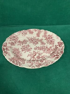 Vintage Taylor Smith Taylor Raspberry Red Chintz Floral China OVAL Platter 11" - Picture 1 of 13