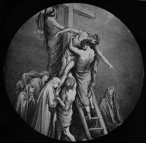 DER ABSTIEG VOM KREUZ UM 1890 Magische Laternenfolie DORE BIBEL RELIGION - Bild 1 von 3