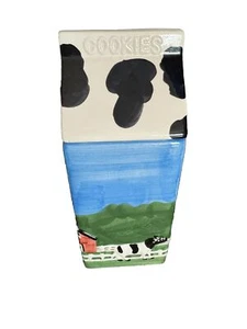 Vintage Kitchen Decor Country Cow Theme Ceramic Milk Carton Cookie Jar.! - Picture 1 of 5