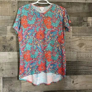 Top LuLaRoe taglia 14 rosso acqua floreale stampa vortice manica corta alto basso elasticizzato - Foto 1 di 4