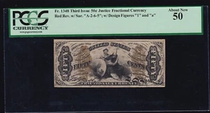 US 50c Justice Fractional Red Back Note FR 1348 PCGS 50 V Ch AU (05) VERY SCARCE - Picture 1 of 2