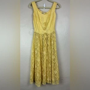 Vtg 50s GiGi Young Originals Yellow Lace Sleeveless Dress SMALL hippie boho - Picture 1 of 11