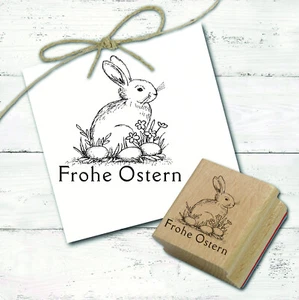 Sello de conejo Feliz Pascua sello con motivo de conejo de Pascua huevos de Pascua sello de Pascua 40x40 mm - Imagen 1 de 6