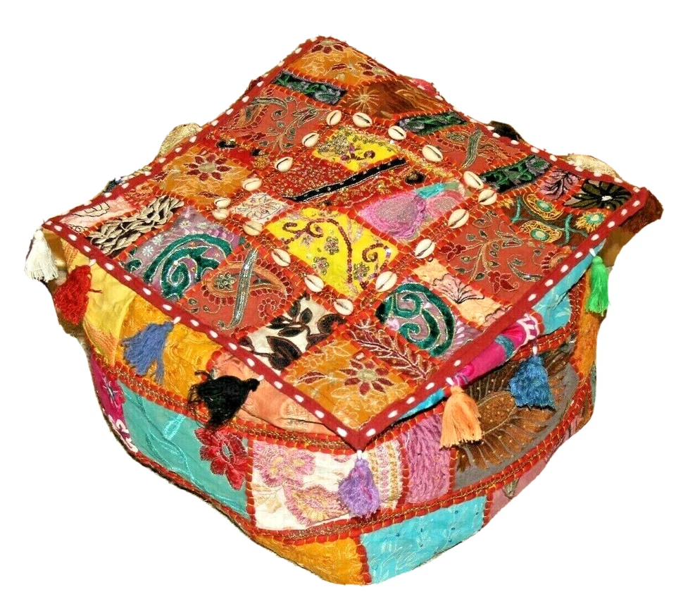 Orientalisches Sitzkissen Pouf Ottomane Patchwork Bunt 40 x 35 cm Handgefertigt - Bild 1 von 4