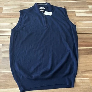 Peter Millar 100% Extra Fine Merino Wool 1/4 Zip Navy Sweater Vest Men’s NWT - Picture 1 of 9