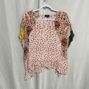 GIGIO Blanco Rosa Multicolor Patchwork Mangas Raglán Top Rayón M - Imagen 1 de 10