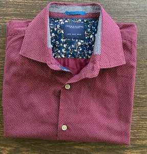 Camicia DENIM & FLOWER Ricky Singh MEDIA bordeaux bianco pois cotone - Foto 1 di 14