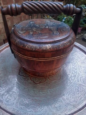 Antique Rare Chinese Oriental Woodenware Rice Food Carrier basket hand painted - Image 1 of 4