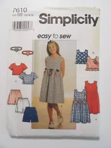 Simplicity 7610 Girls Dress, Top, Shorts & Headband Size 12-16 Uncut Pattern - Picture 1 of 3