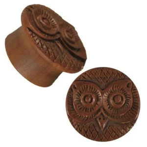 Plug Holz rotbraun Eule handgeschnitzt Trichter plastisch Tribal Piercing - Bild 1 von 8