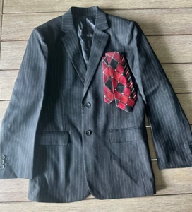 ANDREW FEZZA 5Pc Boy's Suit Black Pinstripe Sz 12R ~ Shirt, Pants, Vest & Ties - Picture 1 of 15