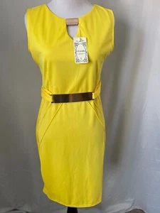 LivaGirl Vibrant Yellow Gold Accent Keyhole Front Sleeveless Midi Dress - Picture 1 of 12