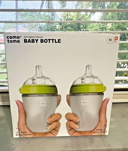 Comotomo baby bottle 8oz Green 2 pk Soft Silicone New - Picture 1 of 13