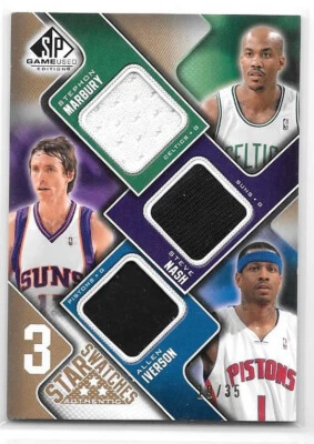 2009-10 SP Game Used 3 Star Swatches 35 #3S-NIM Steve Nash Allen Iverson Marbury - Image 1 of 2