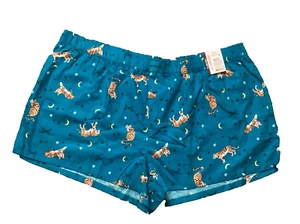 JOYSPUN SLEEPWEAR Teal Blue Tiger Print Woven Elastic Waist Shorts Sz 2X* - Picture 1 of 7
