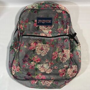 JanSport Mesh Pack Backpack Grey Bouquet Floral Gray Pink Green Bag
