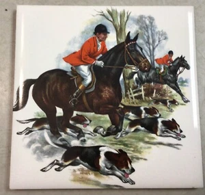 Vintage Equestrian Fox Hunt H & R Johnson England Decorative Tile 4x4 - Picture 1 of 4