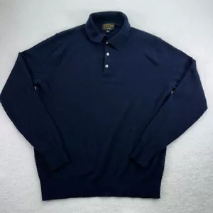 J Crew Sweater Mens Large (Small) Blue 100% Cashmere Polo Long Sleeve Rugby - Picture 1 of 12