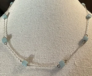 Givenchy signiert Sterlingsilber blauer Achat Station Perlen Halskette Kette 15”+2” - Bild 1 von 5