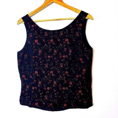 Chaleco sin mangas floral mezcla de seda Ann Taylor para mujer talla 12 negro rojo Foto 1 de 4